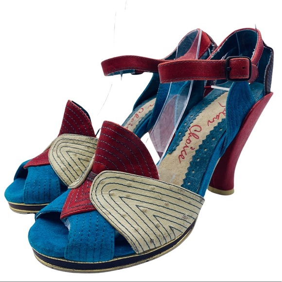 Irregular Choice Shoes - Irregular Choice Little Miss Oh Suede Peep Toe Ankle Strap Heels Pumps Size 7.5